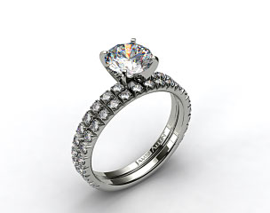 18k White Gold Thin French-Cut Pave Diamond Wedding Set